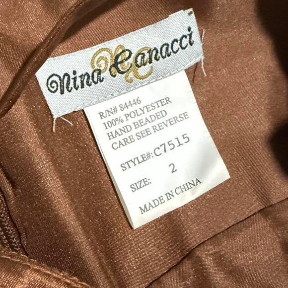 Nina Canacci Shimmery Brown & Silver Natural Stone Beaded Formal Prom Dress 2 - Picture 8 of 8